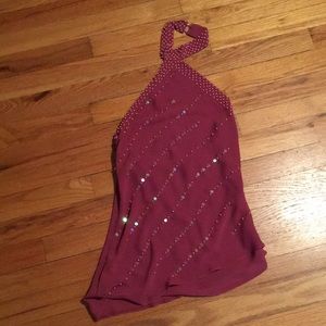 Purple beaded halter top xs with asymmetrical hem